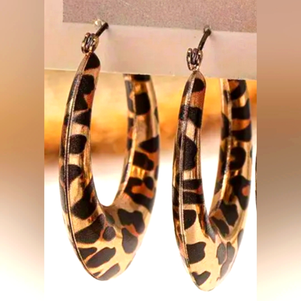 Large Leopard Loop Earrings